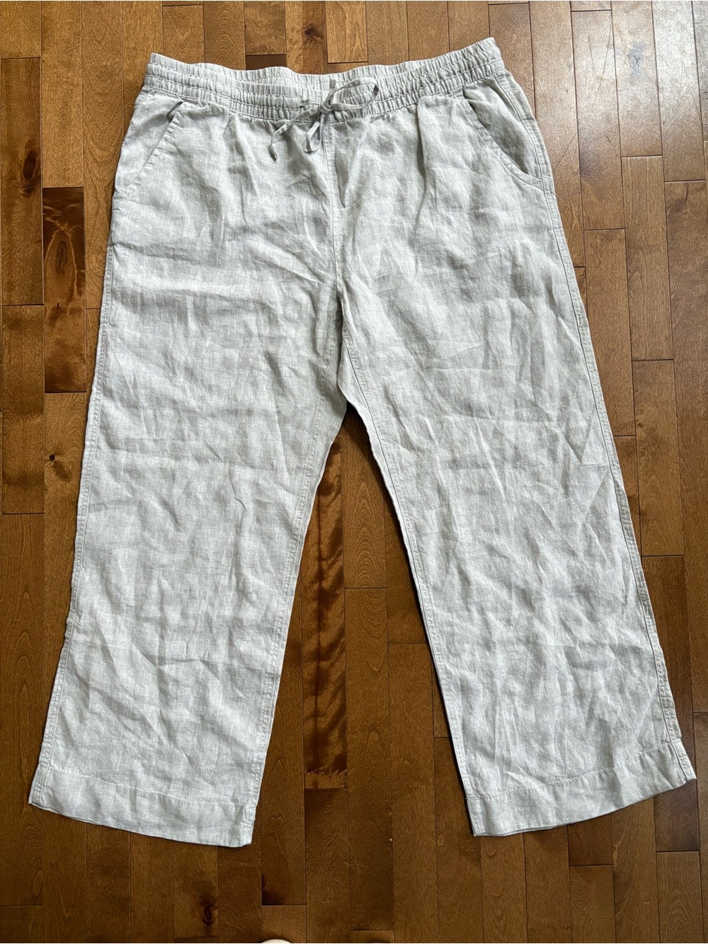 LL Bean 100 Percent Linen Wide Leg Casual Dress Pants Oatmeal Size 18W